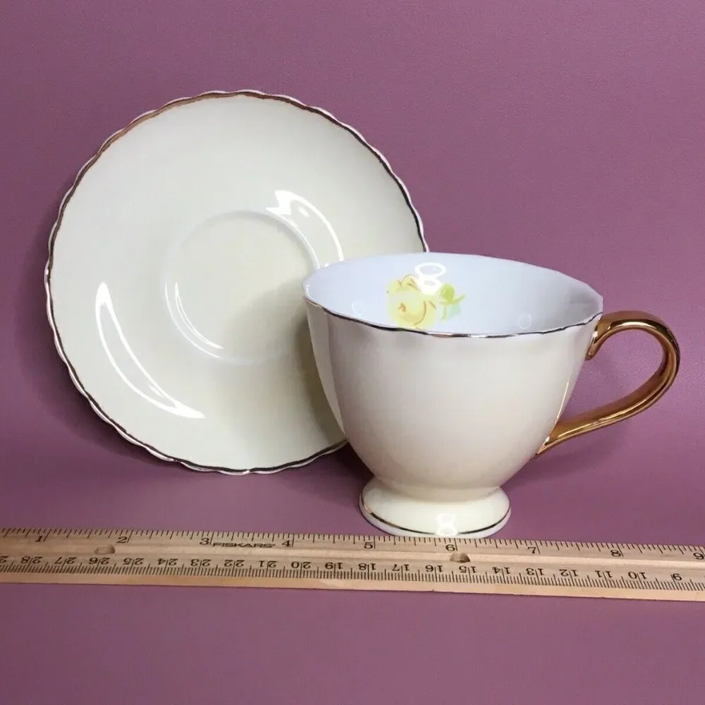 NWOB Jusalpha Light Yellow Rose Bone China Tea Coffee‎ & Saucer Cup  Set